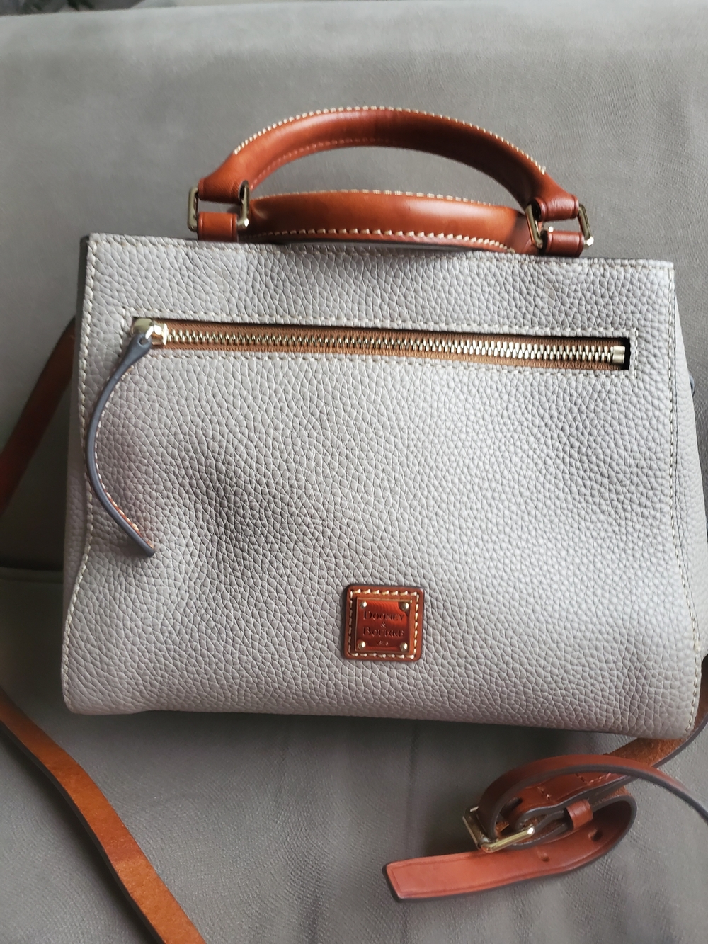 Dooney & Bourke Gray Leather Satchel with Brown Trim